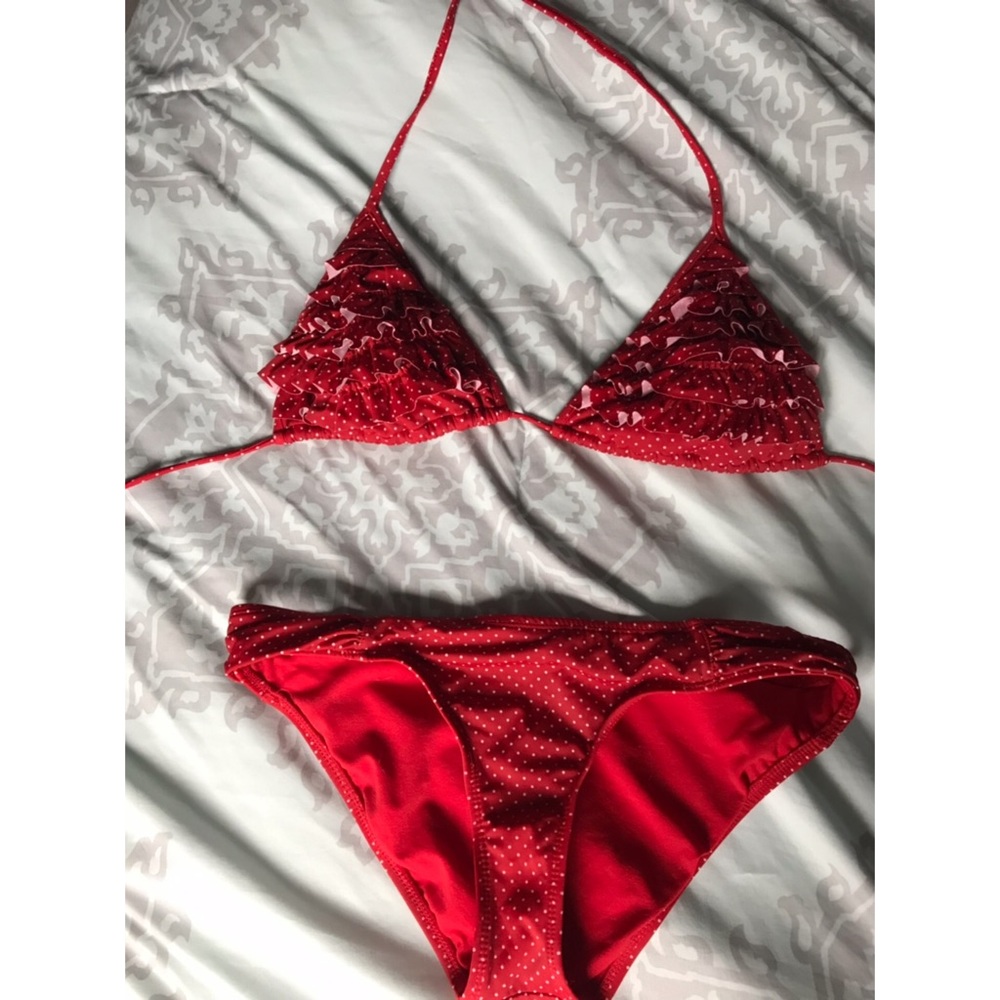 Red polka dot ruffle pin up bikini